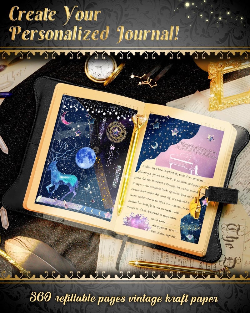 hi!SCI Diary with Lock and Keys for Girls and Women, Locking Diary for Gift Ideas with Gift Box and Pen and Bookmark, Journal for Women with 360 Kraft Pages, B6 Refillable Notebook with Lock for Writing (Black) - Image 3